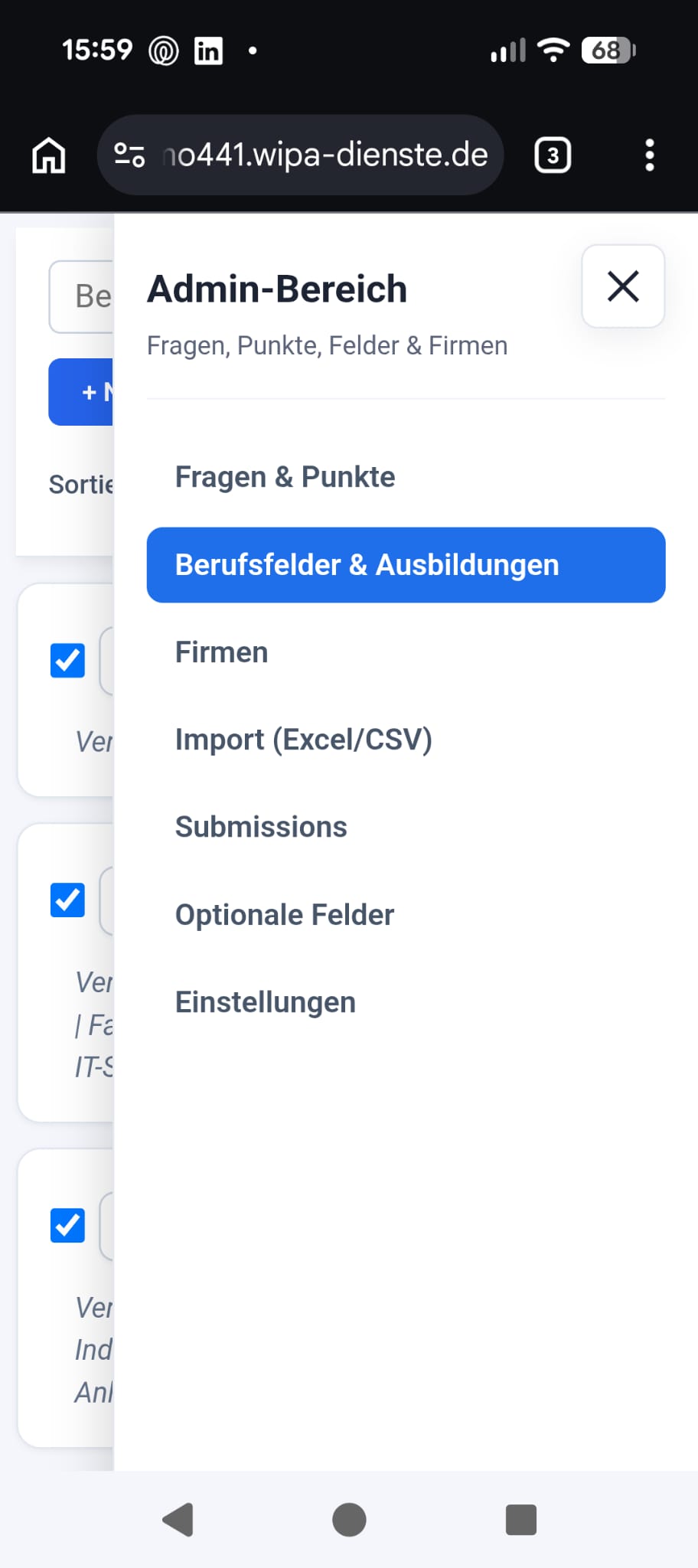 Menü Berufsfelder
